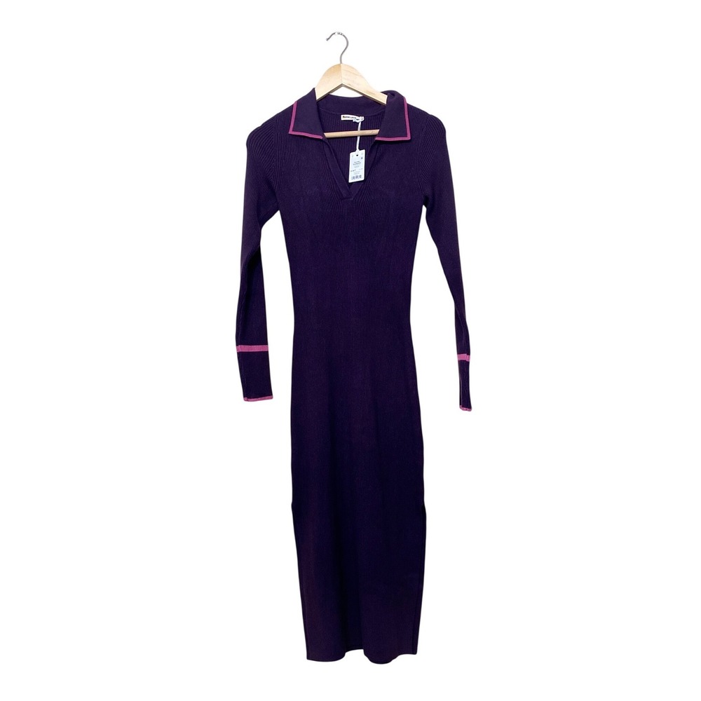 Marine Layer Polo Sweater Midi Dress Windsor Wine Purple‎ Pink Ribbed Knit Small